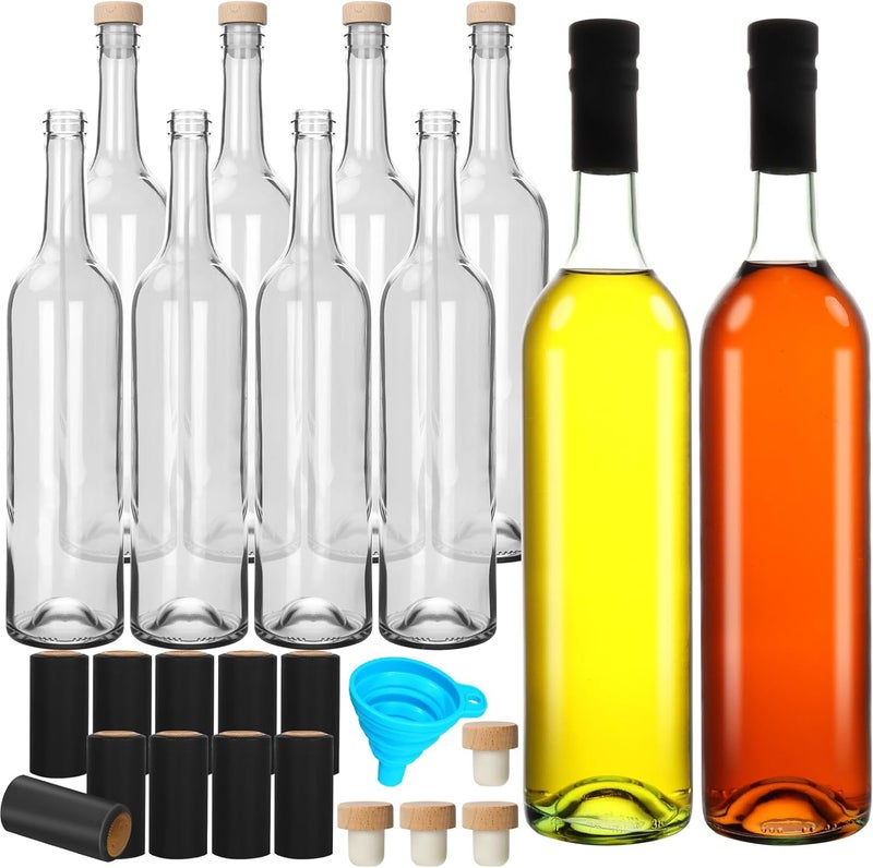 DHSBTLS 10 Pack 26 oz/ 750 ml Glass Bottles With Cork Lids & Seal Shrink Capsules Caps, Home Brewing & Juicing Bottles For Bordeaux Wine, Beverage, Sparkling Wine, Kefir, Decor - Image 1